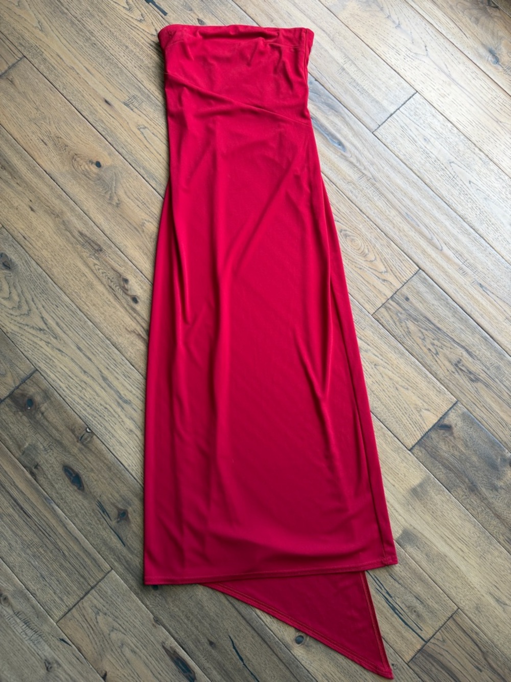 Scene Weaver Strapless Red Asymmetric Hem Maxi Dress